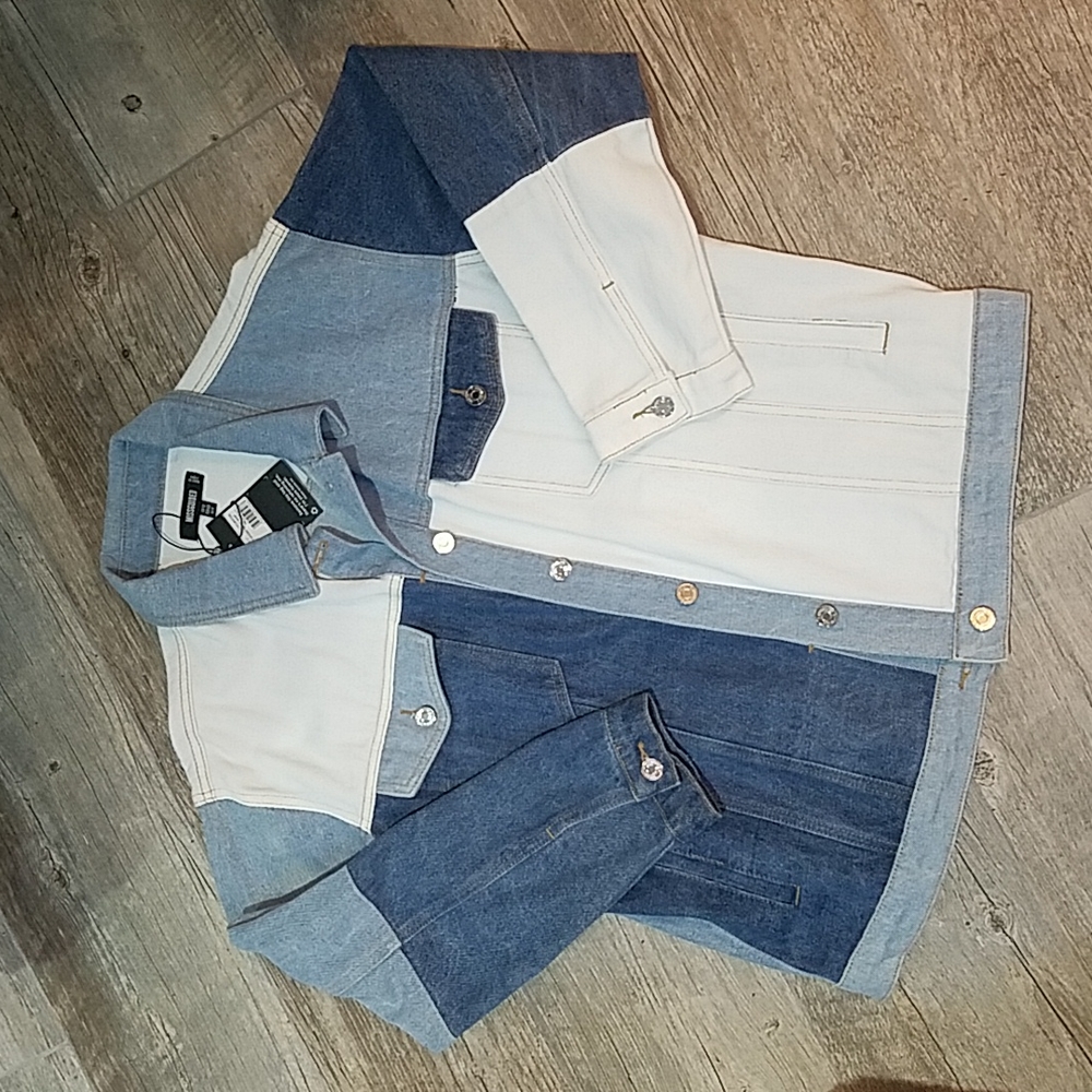 Missguided Colorblock Oversized Denim Jacket - Picture 2 of 4